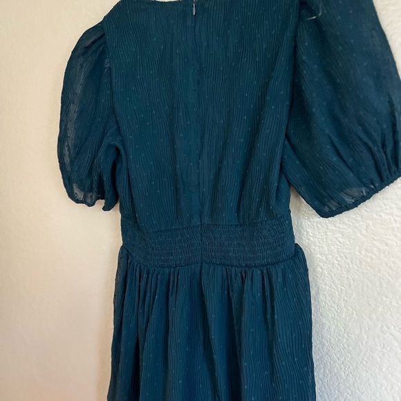 NWOT Tier to Please Dark Teal Puff Sleeve Swiss Dot Midi Dress - Picture 8 of 8